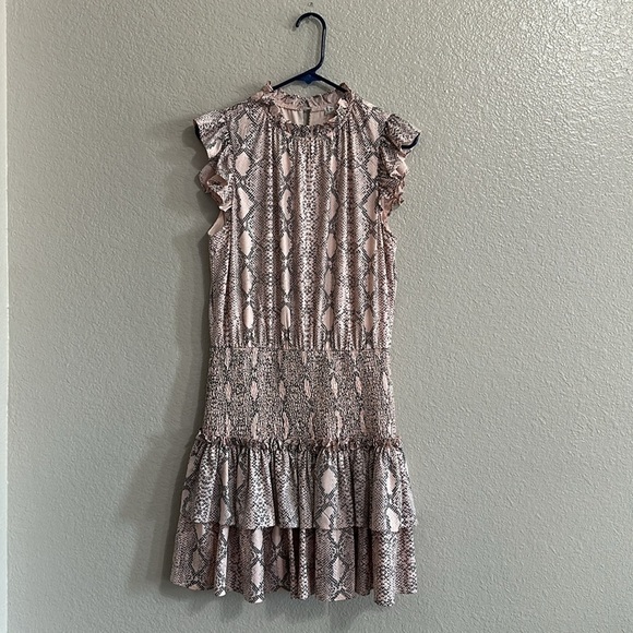 TCEC Pink Snake Print Frilly Sleeve Mini Dress Size L - Picture 1 of 6